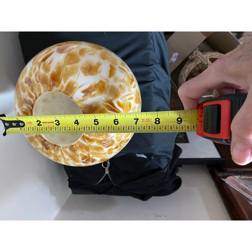 Large 8" Art Glass Orb Vase Cream Taupe Swirl Tortoise Shell Cased Hand Blown - Picture 4 of 5